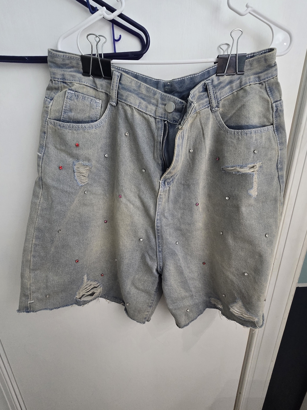 Levi's Light Wash Denim Shorts with Red & Silver Studs